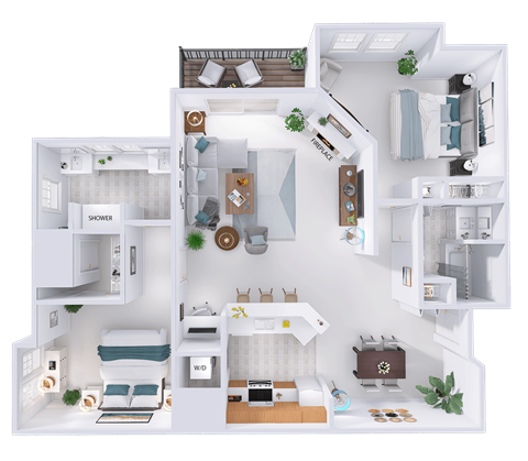 Floor plan for 2 beds, 2 baths, 1421 sqft